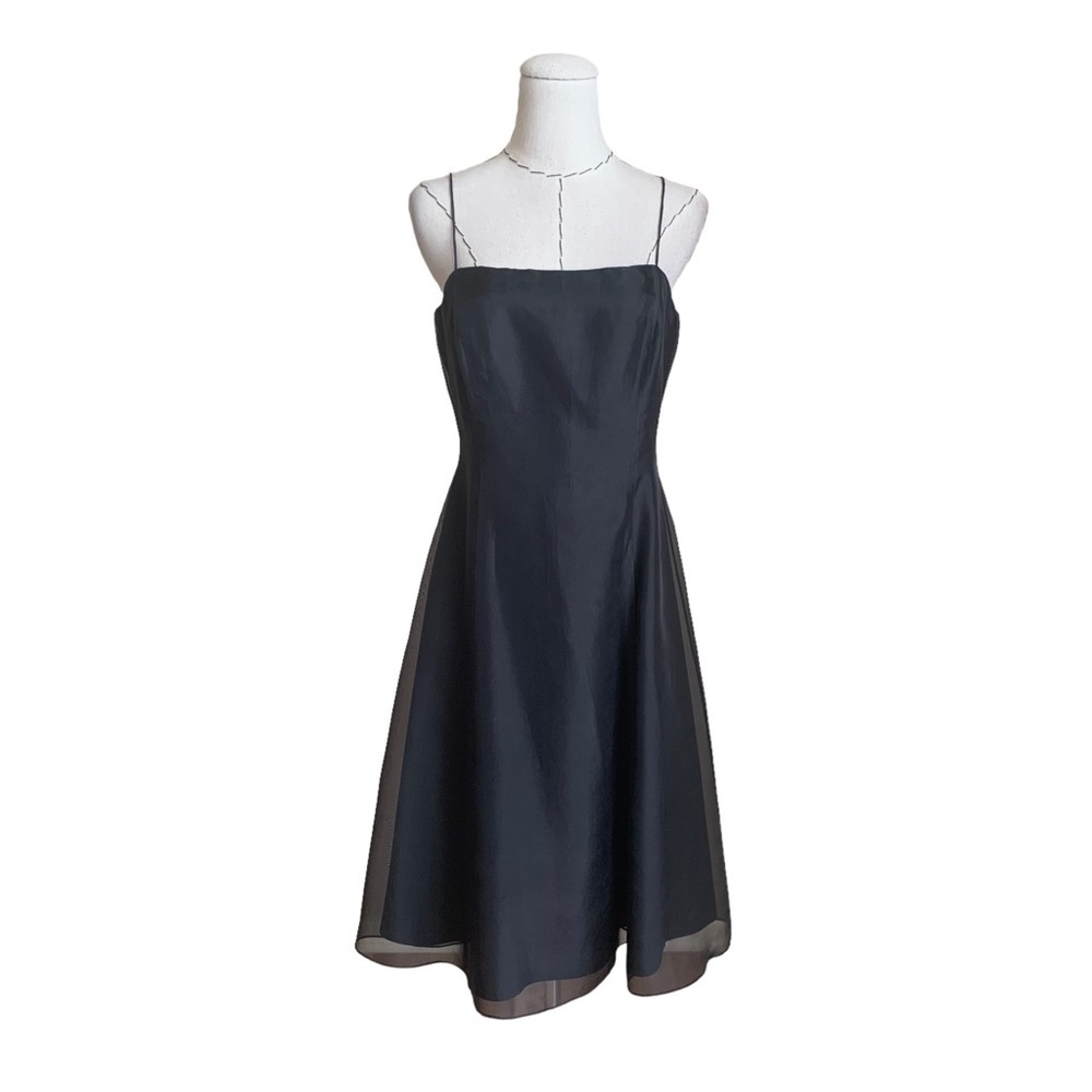 Vintage 90s Ann Taylor Black Silk Organza Spaghetti Strap Dress Small LBD 50s